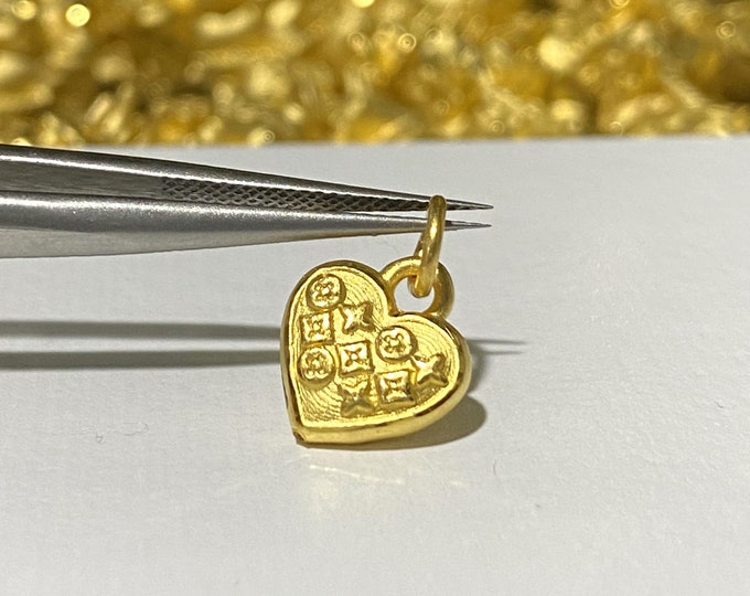 Vintage 24K 9999 Yellow Gold Heart Charm Pendant Make for Charm Bracelet