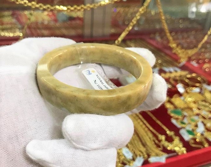 Translucent Natural Honey Orange, Green Jadeite Jade Vintage Bangle Bracelet 58.2MM