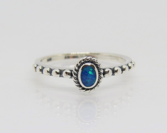 Vintage Sterling Silver Blue Opal Dots Ring Size 7