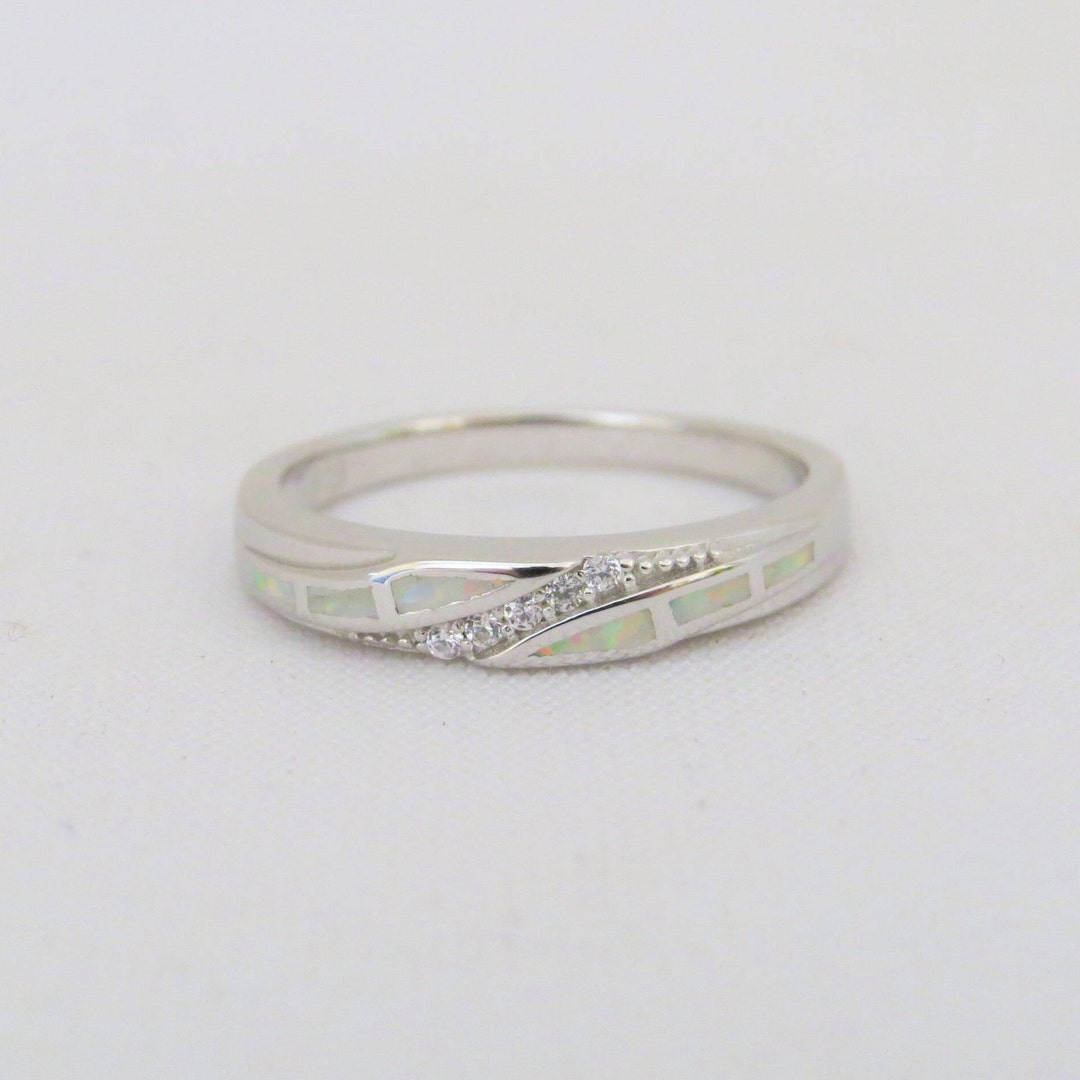 Vintage Sterling Silver Fire Opal & White Topaz Band Ring Size 7 - Etsy