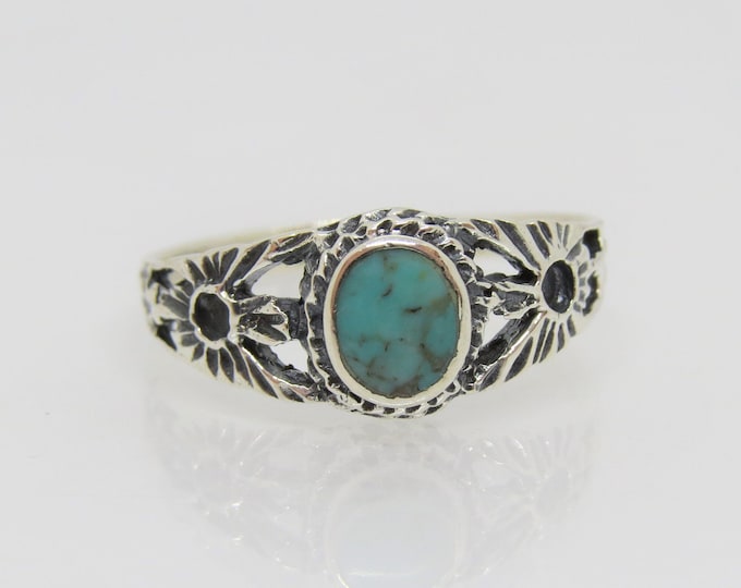 Vintage Sterling Silver Turquoise Thunderbird Ring Size 7