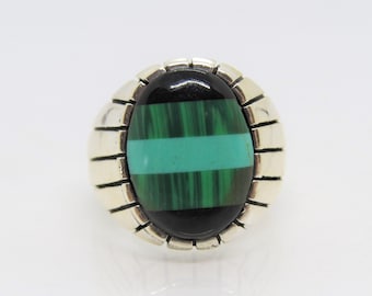 Sterling Silver Natural Turquoise, Black Onyx & Malachite Men's Ring Size 9