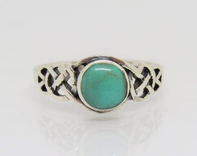 Vintage Celtic Sterling Silver Turquoise Ring Size 9