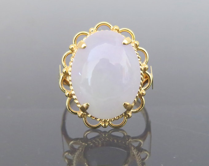 Vintage 18K Solid Yellow Gold Natural Purple Lavender, Green Jadeite Jade Filigree Ring Size 7.5