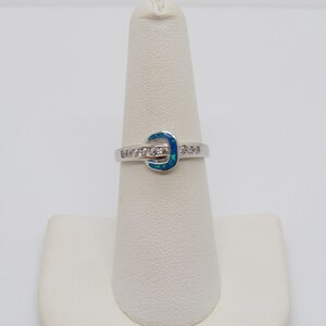 Vintage Sterling Silver Blue Opal & White Topaz Belt Buckle Ring Size 7 ...