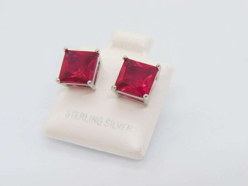 Vintage Sterling Silver Square Cut Ruby Stud Earrings 6MM - Etsy