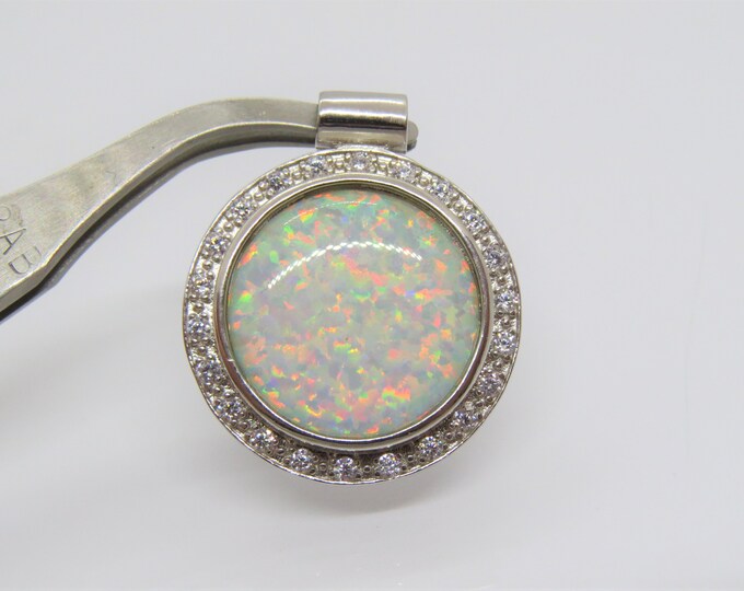 Vintage Sterling Silver White Opal & White Topaz Pendant