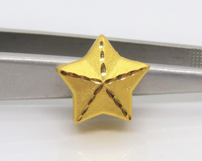 Vintage Pure 24K 9999 Gold Star Charm Bead Pendant Make for Bracelet