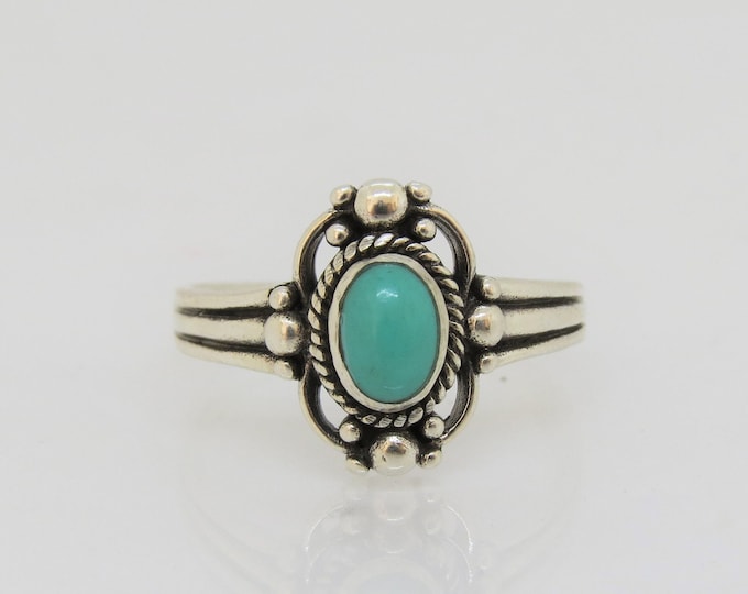 Vintage Southwestern Sterling Silver Turquoise Dots Ring Size 7