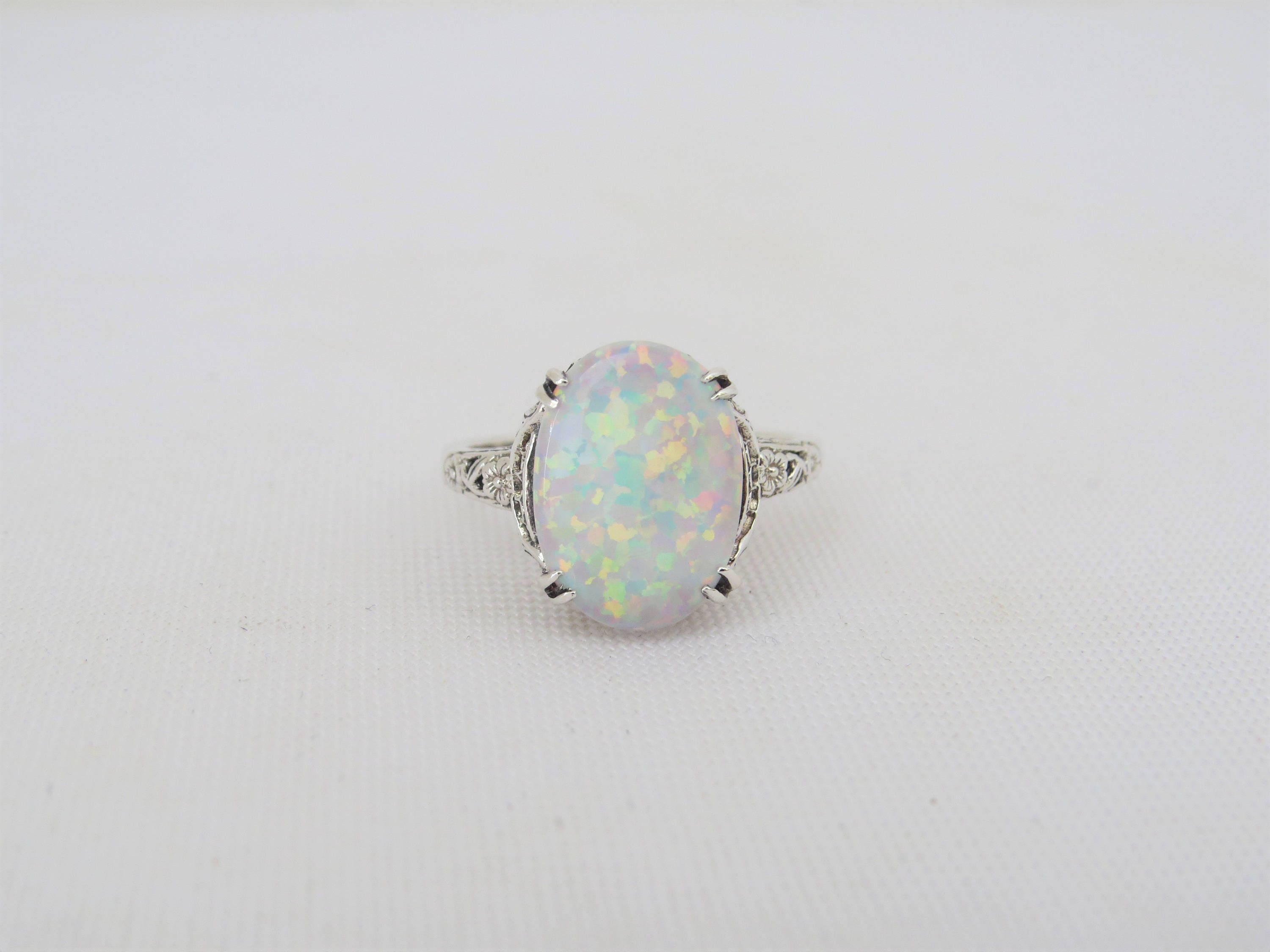 Vintage Sterling Silver White Opal Flower Filigree Ring Size | Etsy