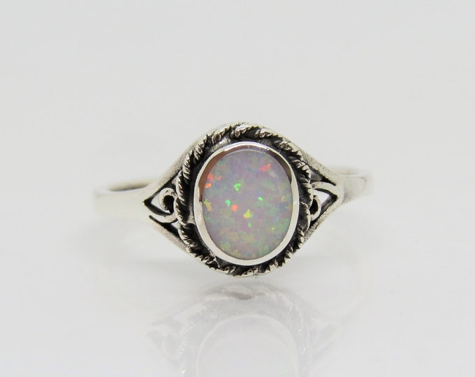 Vintage Sterling Silver Fire Opal Filigree Ring Size 8