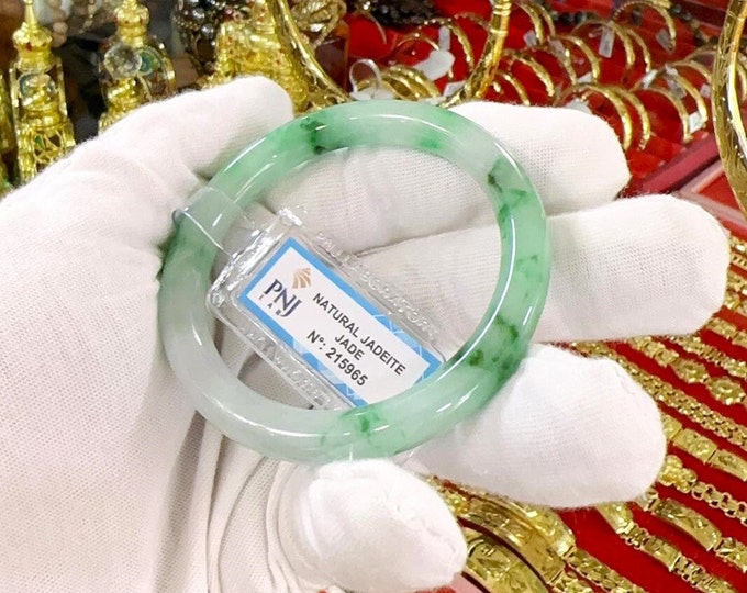 Vintage Translucent Natural Green, White & Lavender Jadeite Jade Bangle Bracelet 54.4MM