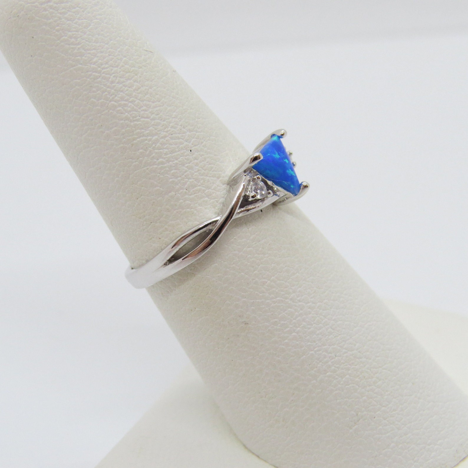 Vintage Sterling Silver Triangle Blue Opal & White Topaz Ring Size 7 - Etsy