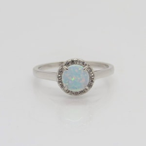 Vintage Sterling Silver White Opal & White Topaz Halo Ring Size 7