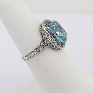 Vintage Sterling Silver Aquamarine Filigree Ring Size 6 image 4