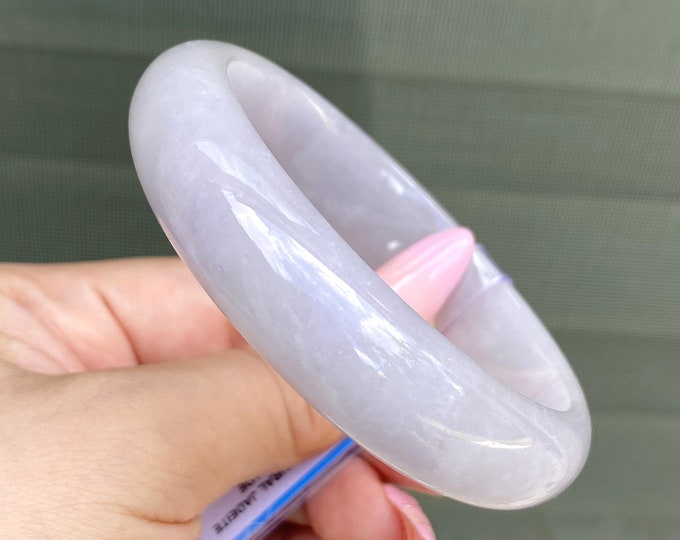 Translucent Natural Lavender, White Jadeite Jade Vintage Bangle Bracelet 59.7MM