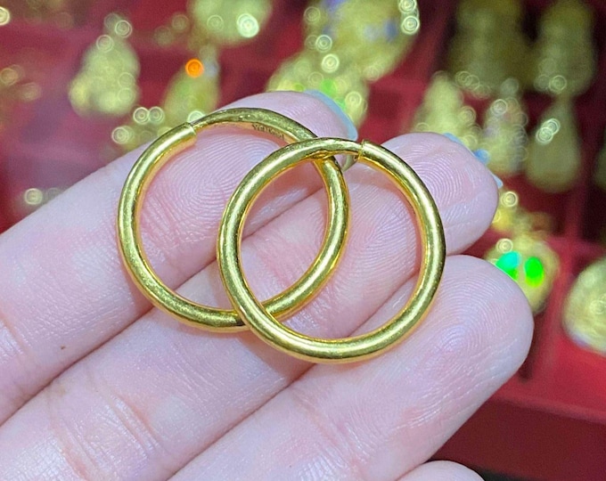Vintage 24K 980 Pure Gold Hoop Earrings 20.5MM
