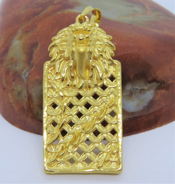 9999 Pure 24k Gold 3D Dragon Hollow Vintage Penda… - image 1