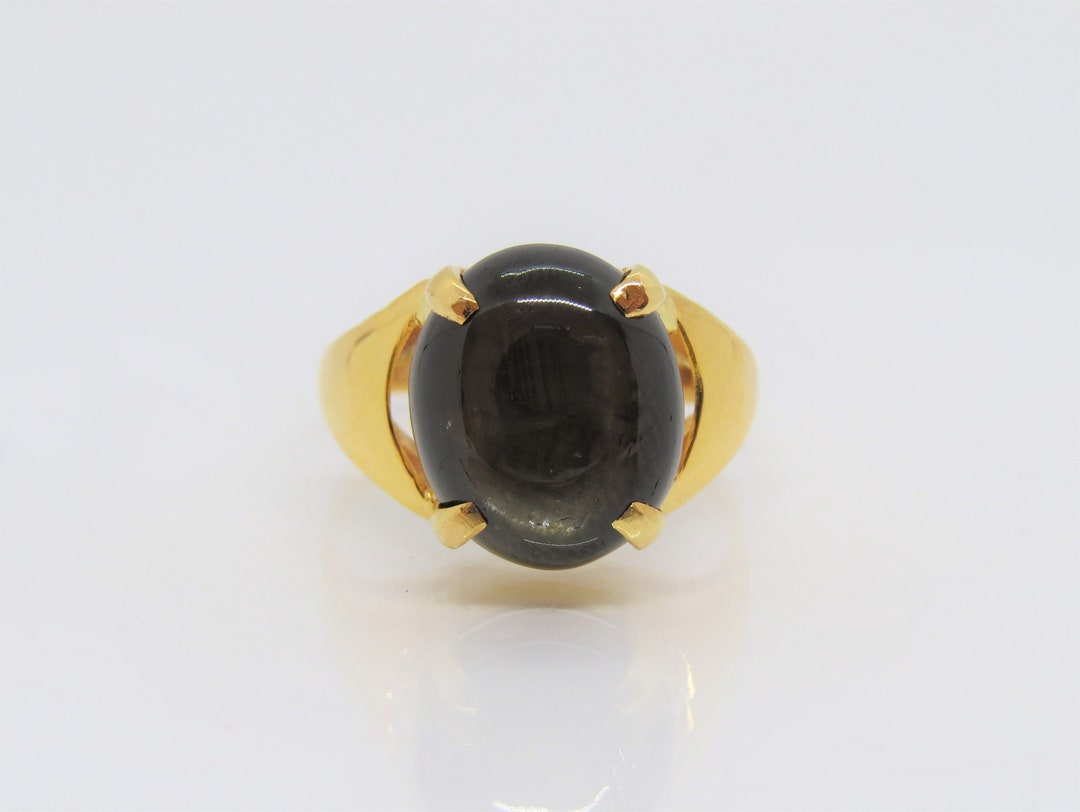 Vintage 18K Solid Yellow Gold Natural Black Sapphire Ring Size - Etsy