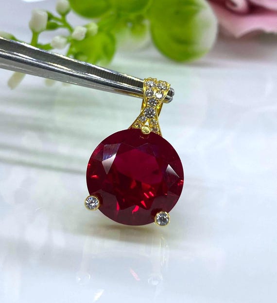Vintage 15K 610 Solid Gold Round cut Ruby & White… - image 5