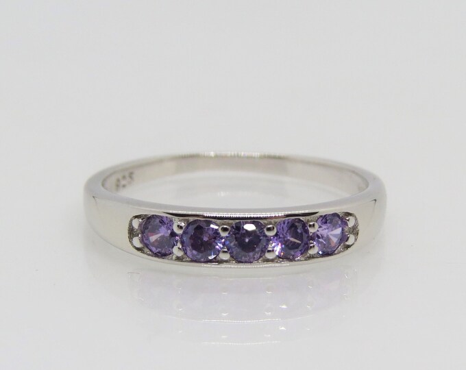 Vintage Sterling Silver Amethyst Band Ring Size 6