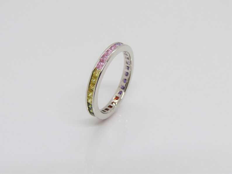 Vintage Sterling Silver Mixed Gemstone Eternity Band Ring Size 8
