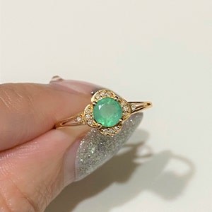 14k Yellow Gold Natural Emerald Ring – Size 6, Oval Cut Gemstone, Handcrafted Fine Jewelry