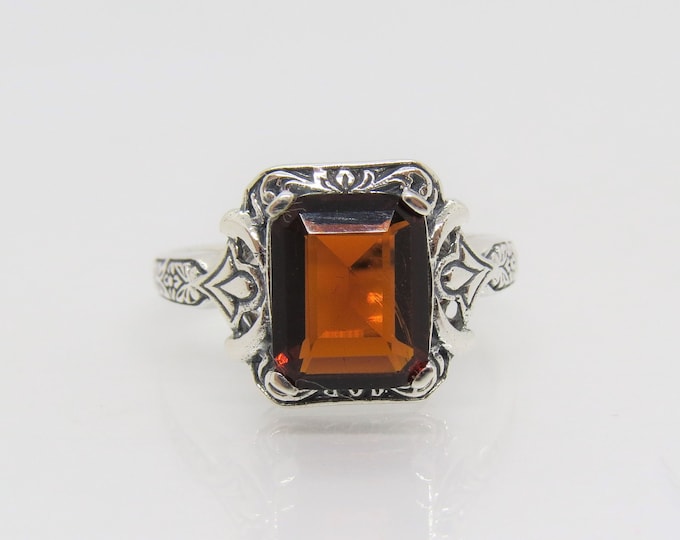 Vintage Sterling Silver Natural Garnet Carved Ring.