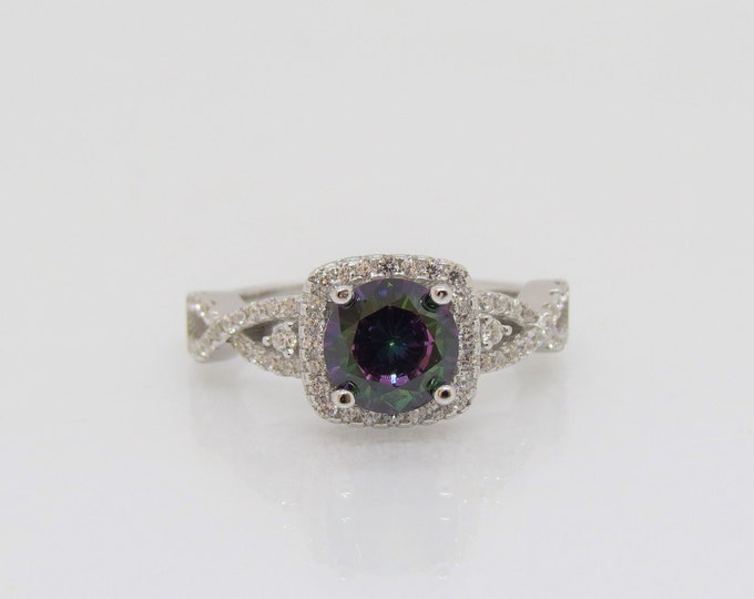 Vintage Sterling Silver Round cut Rainbow Topaz & White Topaz Celtic Ring Size 7