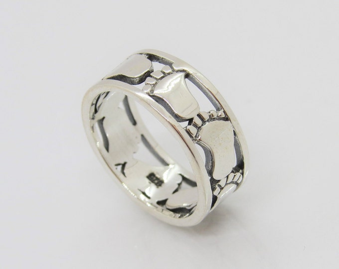 Sterling Silver Feet Band Ring Size 7