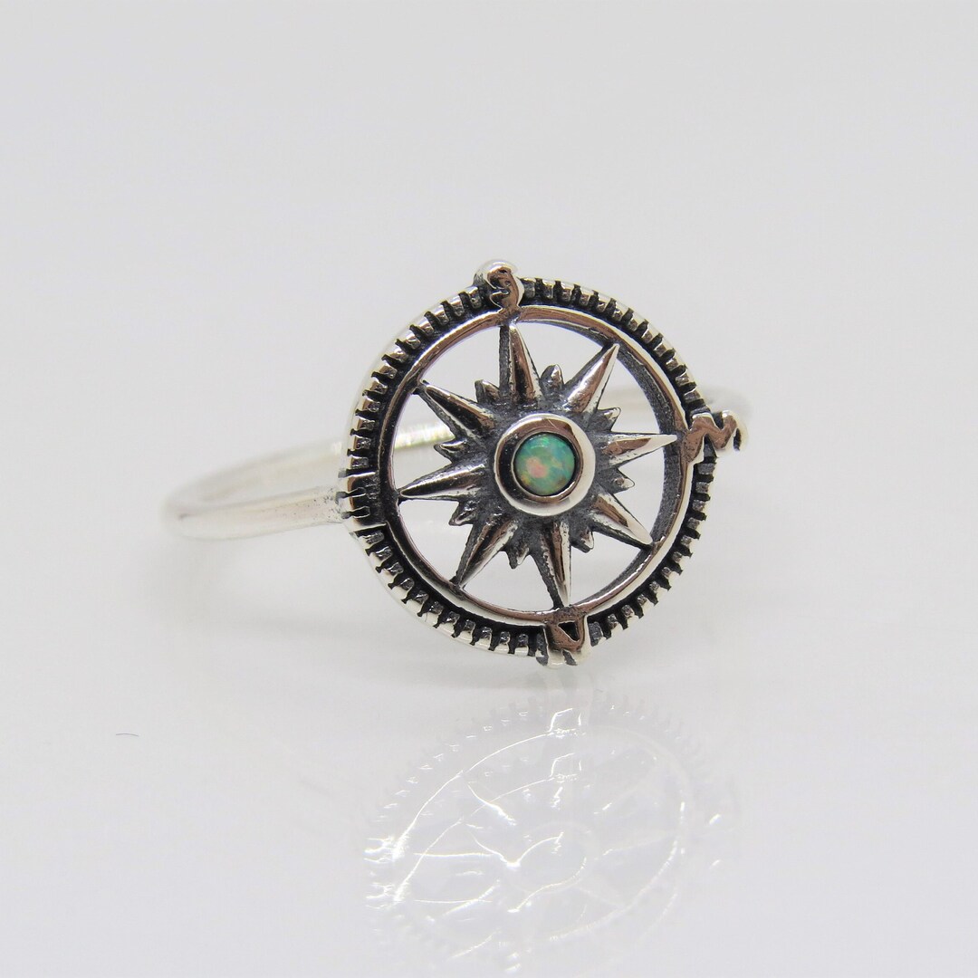 Compass Fire Ring Sterling Silver Fire Opal Compass Ring Size 5 - Etsy