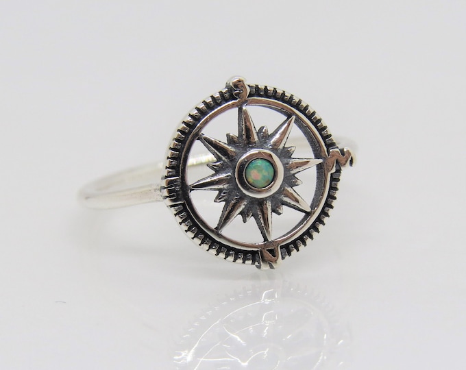 Sterling Silver Fire Opal Compass Ring Size 5