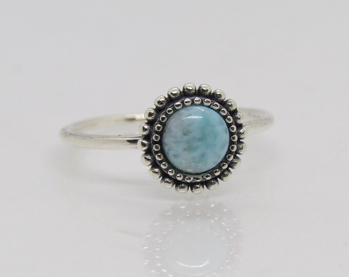 Vintage Bali Sterling Silver Larimar Thin Band Ring Size 7