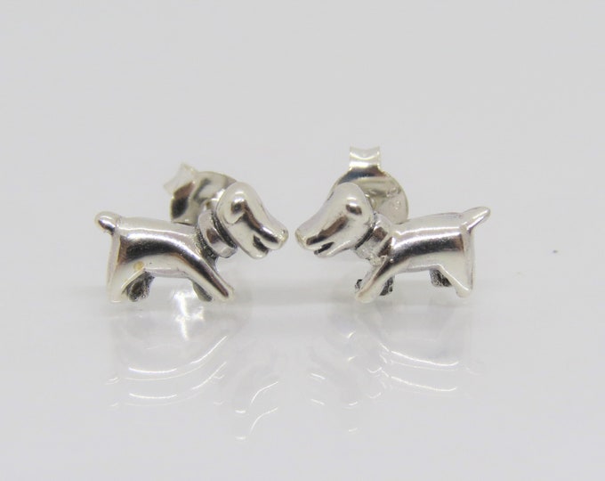 Vintage Sterling Silver Dog Dachshund Stud Earrings