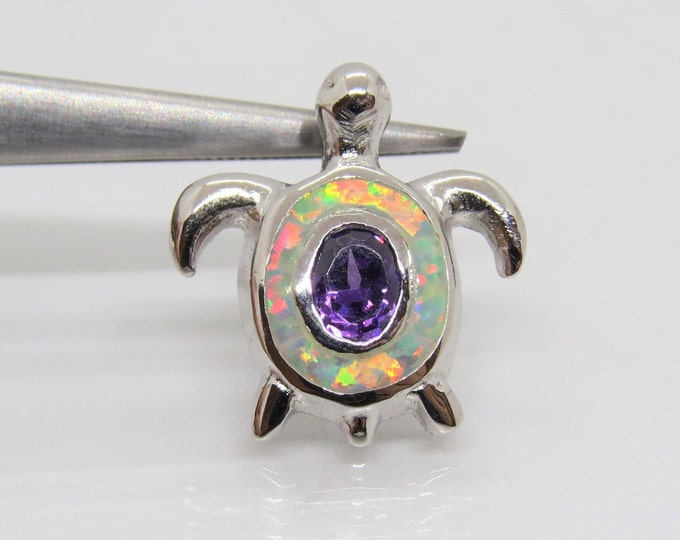 Sterling Silver Amethyst & White Opal Turtle Slide Pendant
