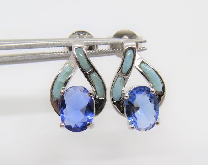 Vintage Sterling Silver Larimar & Tanzanite Earrings