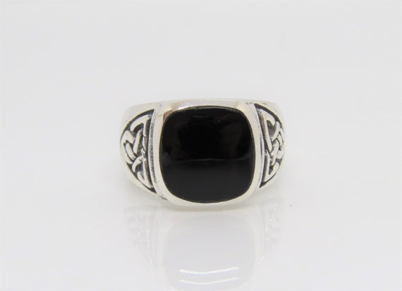 Vintage Sterling Silver Natural Black Onyx CELTIC… - image 1