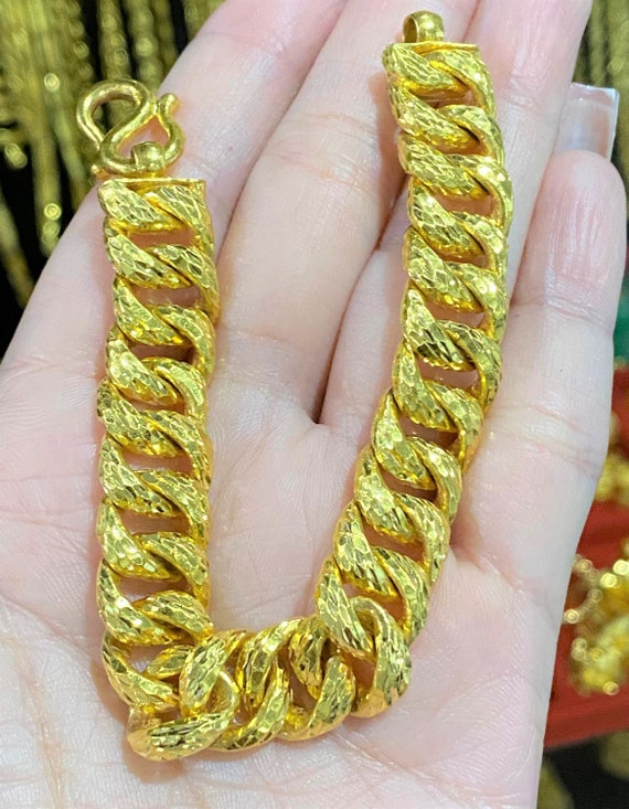 Vintage 24K 980 Solid Gold Cuban Link Chain Brace… - image 8