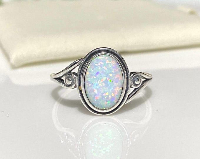 Vintage Sterling Silver White Opal Ring Size 7