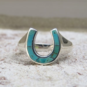 Sterling Silver Turquoise Horseshoe Men&#39;s Ring Size 7