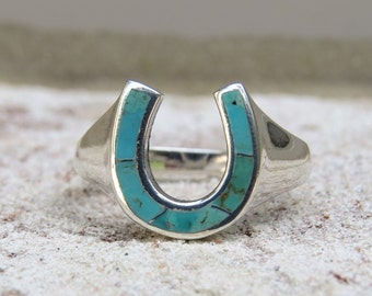 Sterling Silver Turquoise Horseshoe Men's Ring Size 7
