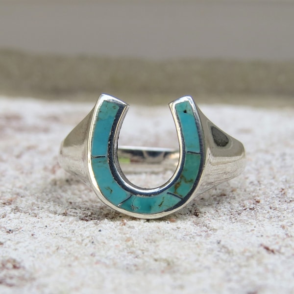 Sterling Silver Turquoise Horseshoe Men's Ring Size 7