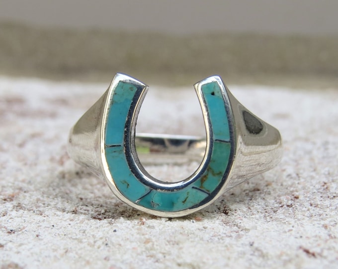 Sterling Silver Turquoise Horseshoe Men's Ring Size 7