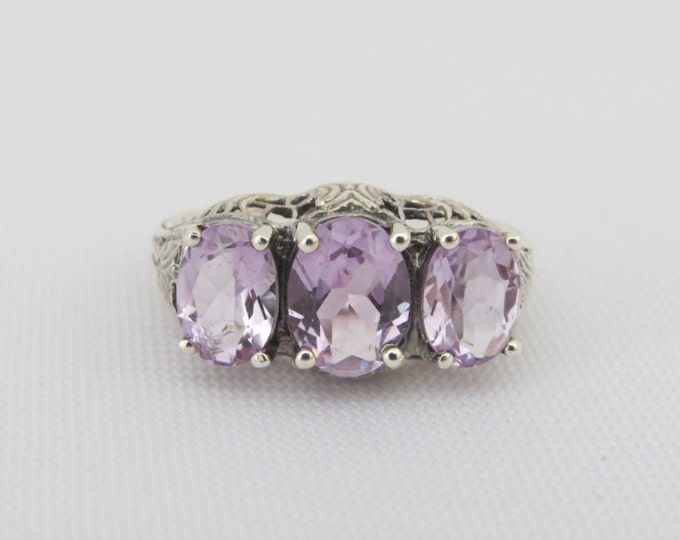 Vintage Sterling Silver Natural Amethyst Filigree Ring Size 8