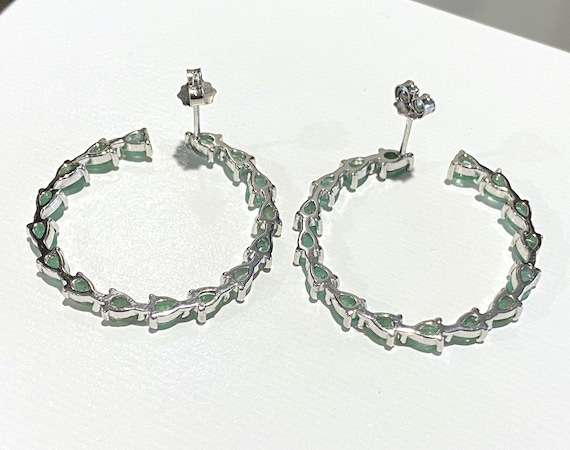 Vintage Sterling Silver Natural Emerald Sideways … - image 2