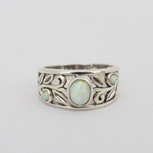 Vintage Sterling Silver Fire Opal Filigree Ring Size 8