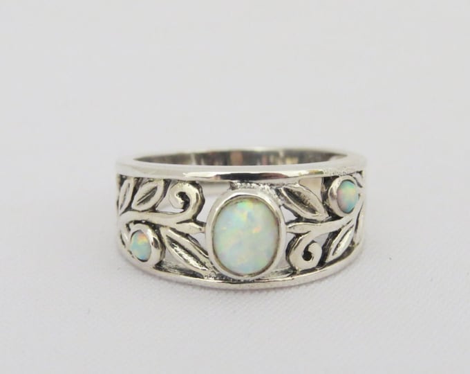 Vintage Sterling Silver Fire Opal Filigree Ring Size 8