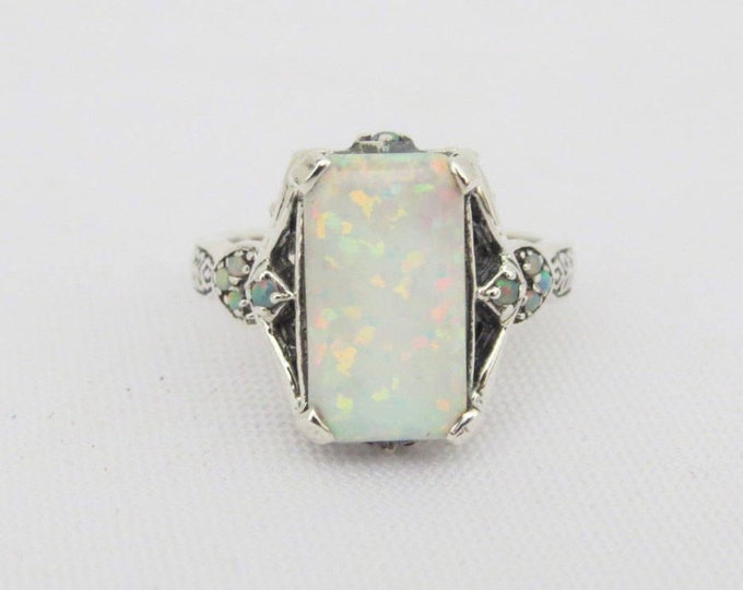 Sterling Silver White Opal Ring Size 9