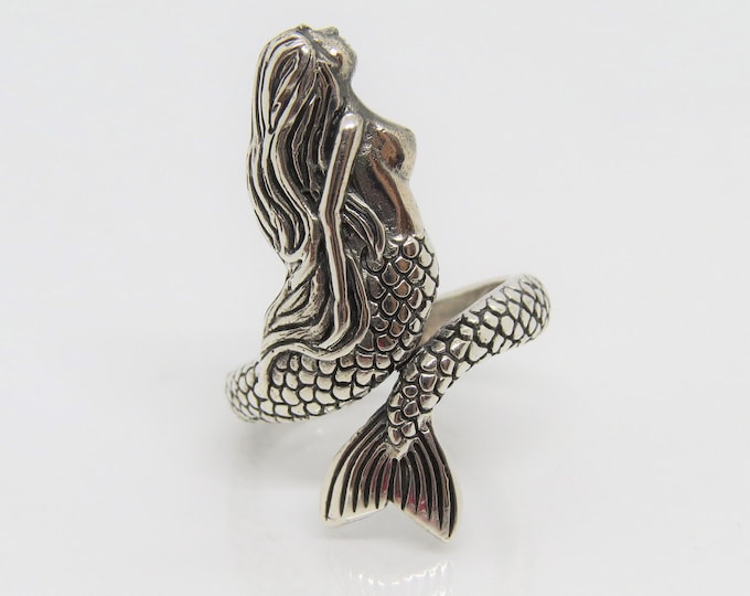 Vintage Sterling Silver Mermaid Adjustable Ring Size 7