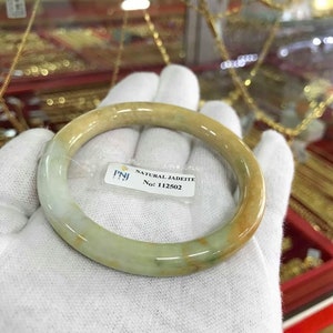 Translucent Natural Honey, Green White, Orange Jadeite Jade Vintage Bangle Bracelet 55.4MM